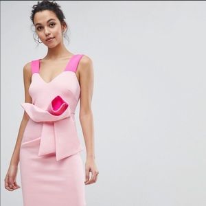 Pink Origami bow midi bodycon dress